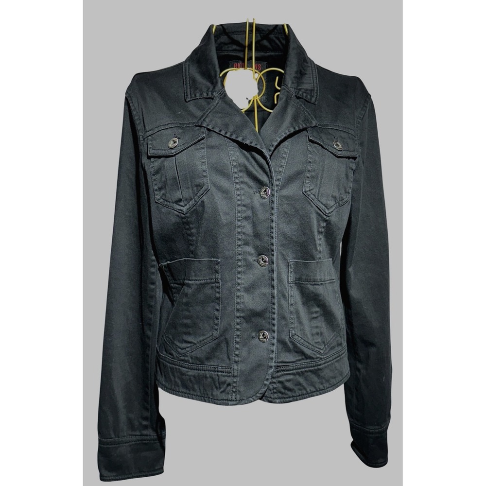 BKUL JNS Chaqueta Sport Jacket Women's Small Black Utility Button Up Euro Moto
